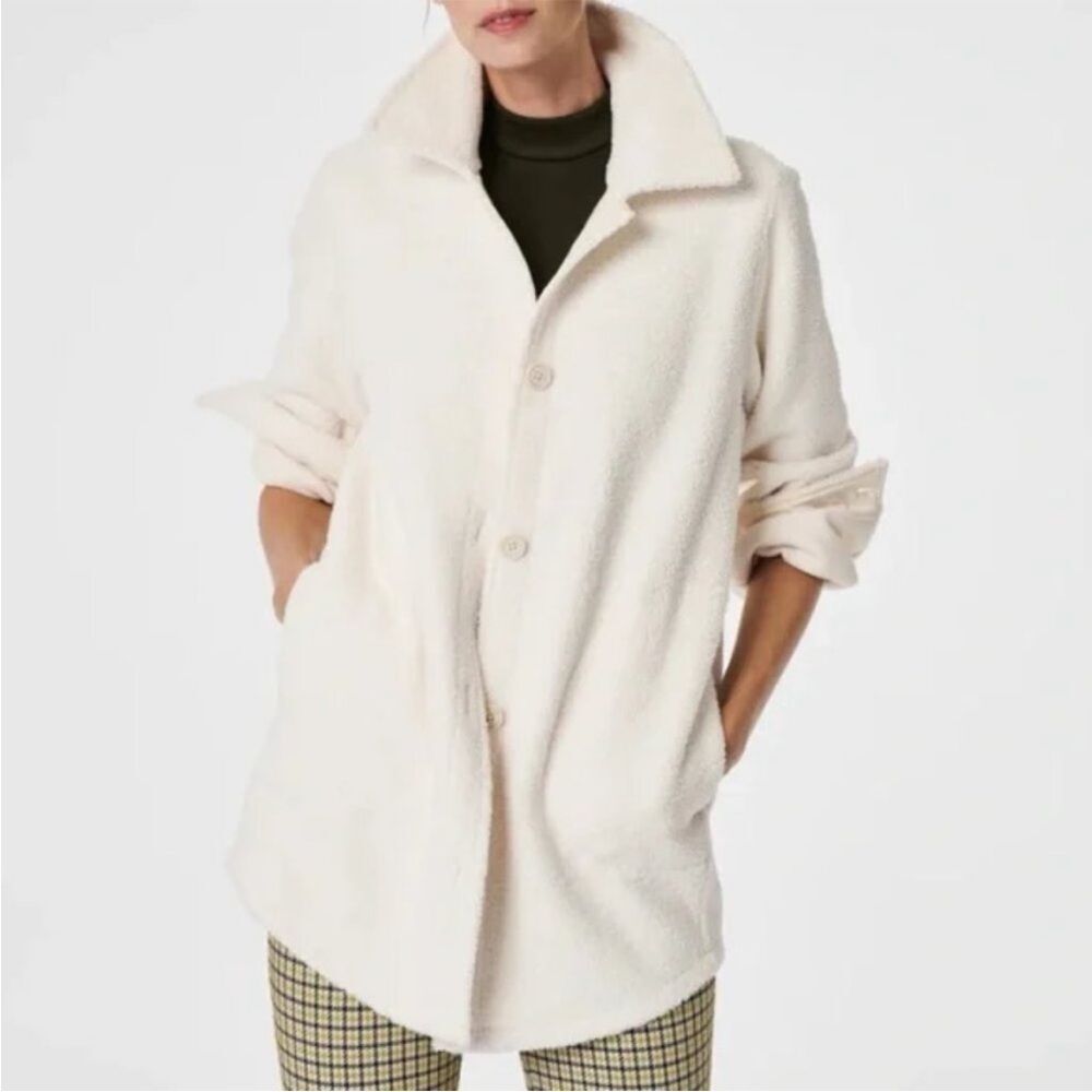 SPANX Luxe Teddy Fleece Shirt Jacket Shacket in Snow White Plus Size 1x Cozy